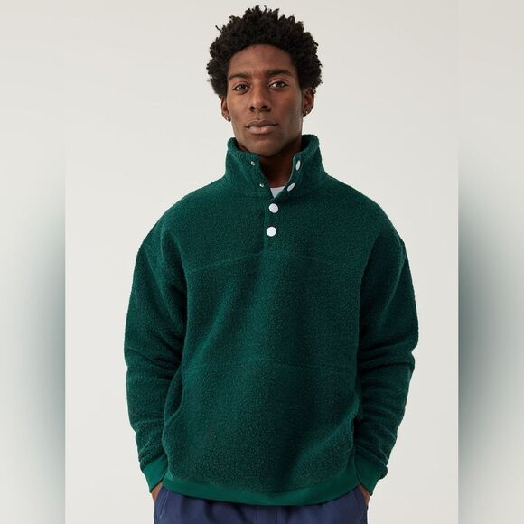 Outdoor Voices Men's Mediun Mega Fleece Quarter-snap Sweater In Conifer Green - Picture 2 of 7